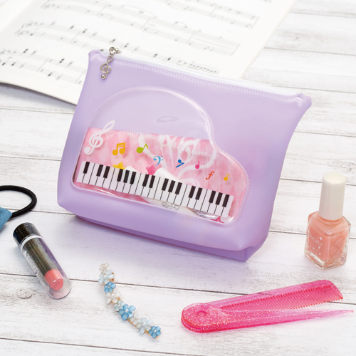 Piano Line 窓付きミルキーポーチ パープル ピアノグッズ 在庫対応ノベルティ 名入れ等 ノベルティグッズ 販促品の力匠