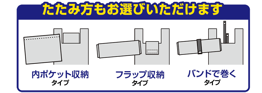 内ポケット収納タイプ・フラップ収納タイプ・バンドで巻くタイプ